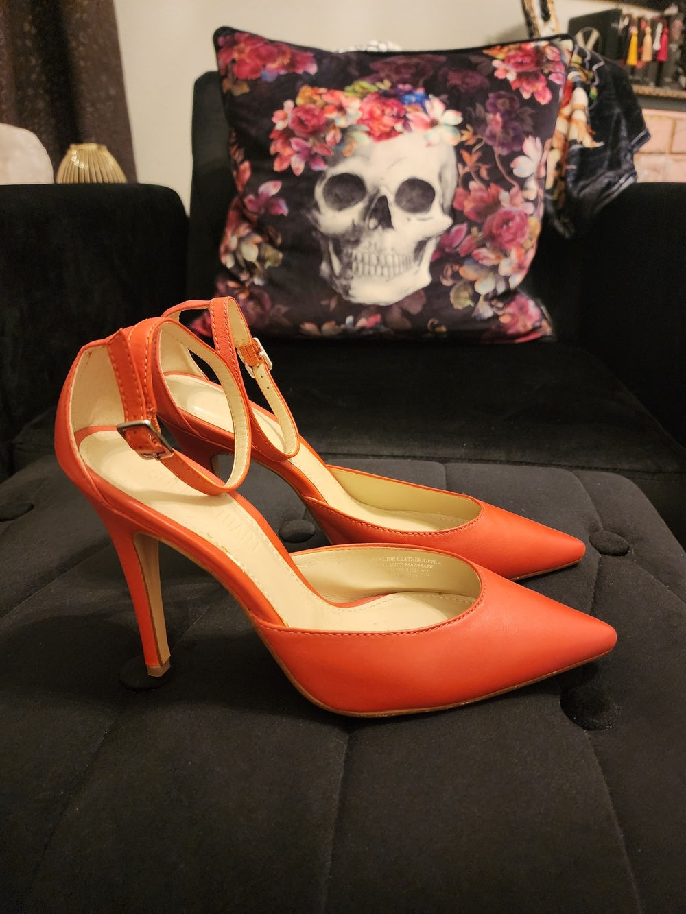 Colin Stuart Women’s Orange Pointed Ankle-Strap High Heels Size 7.5